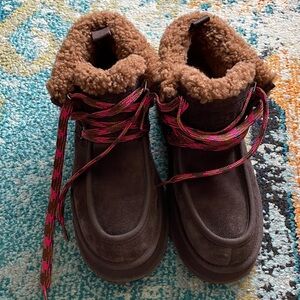 UGG Brown Ankle Boots with Pink Laces